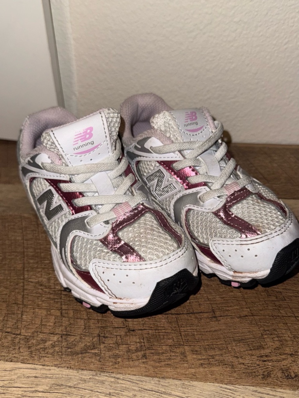 9C New Balance Kids' White and Pink Running Sneakers